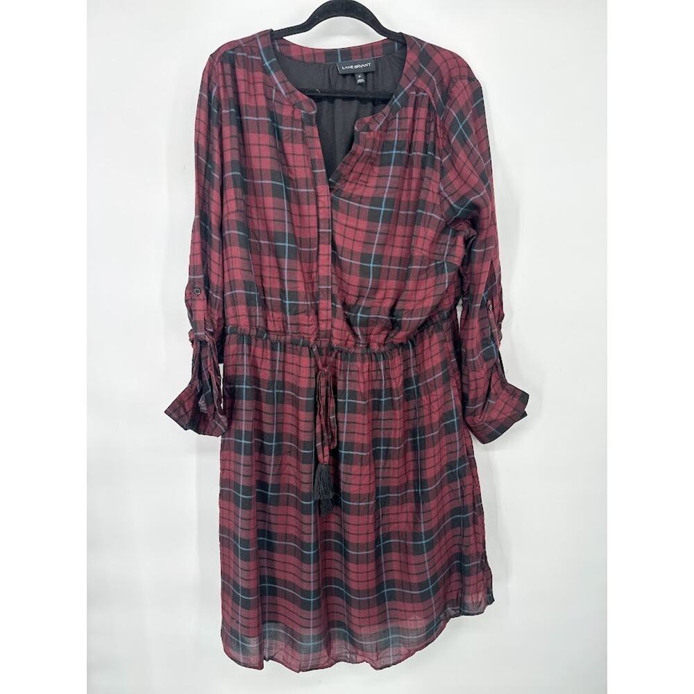 Lane Bryant Burgundy Black Plaid Dress Size 18 Holiday Preppy Academic‎ Grunge